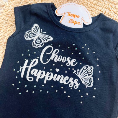  Conj. Blusa Choose Happiness e Short Borboletas - Preto e Areia